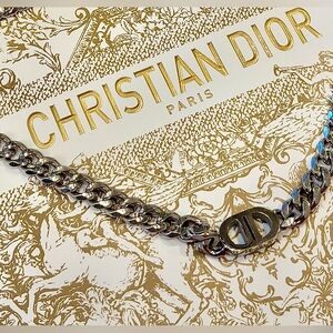 FASHION CD STAINLESS STEEL CHUNKY ADJUSTABLE NECKLACE & AUTH. CHRISTIAN DIOR BAG